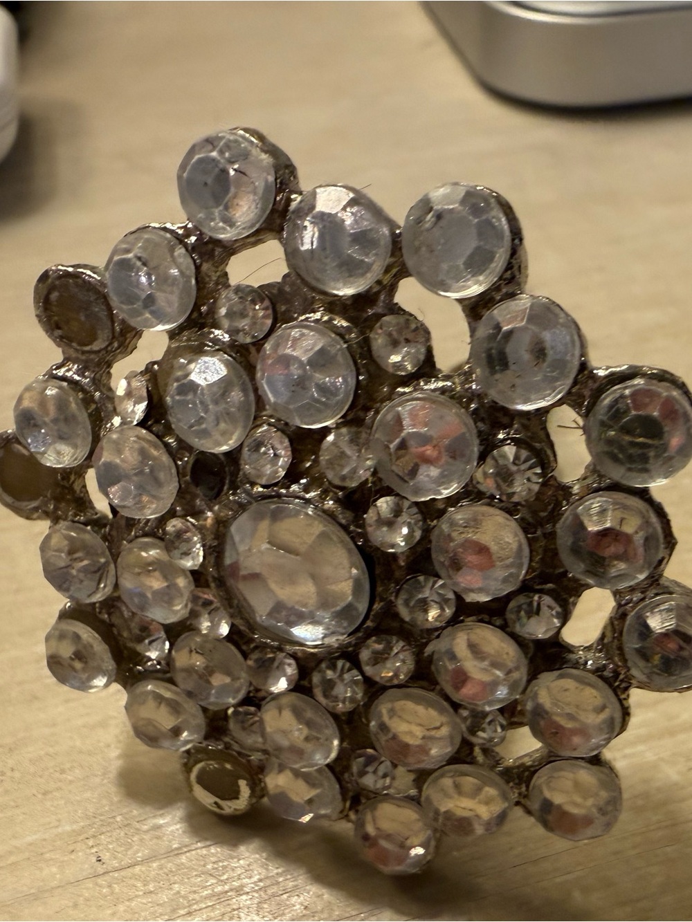 Clear Crystal Cluster Brooch in Silver Tone